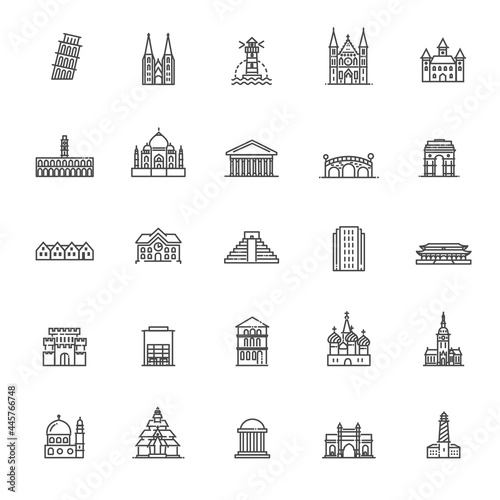 Building Icons Government building icons set of museum, library, theater