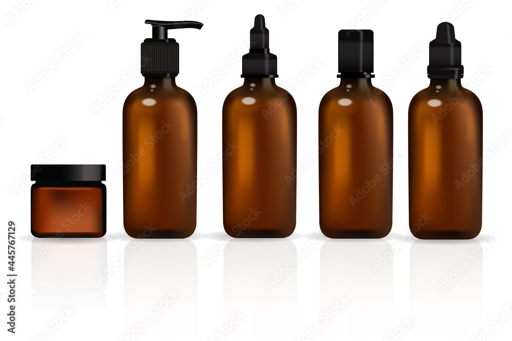 Brown cosmetic bottles isolated on white background Brown cosmetic bottles isolated on white background