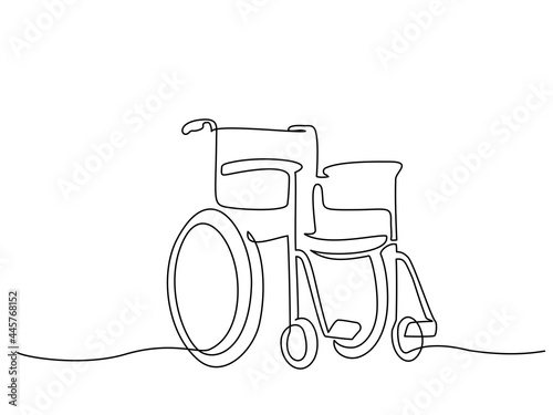 Wheelchair for invalid. Continuous one line drawing