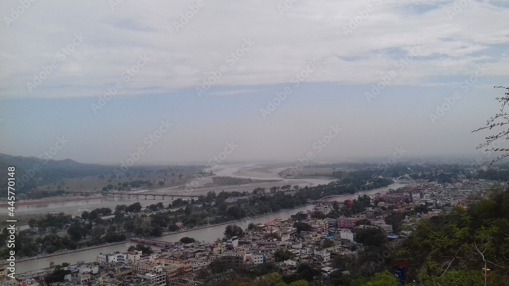 A beautiful top view of Haridwar city.