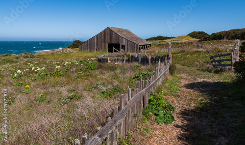 Coastal views at Sea Ranch, CA and barn at Black Point Beach