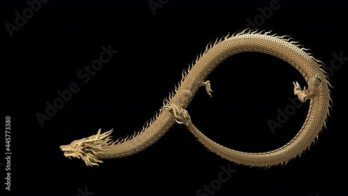 Chinese dragon animation loop on infinity sign include alpha path with 3d rendering.Realistic detail conceptual.