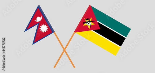 Crossed flags of Nepal and Mozambique. Official colors. Correct proportion Free Download Crossed flags of Nepal and Mozambique. Official colors. Correct proportion - GFXLoad