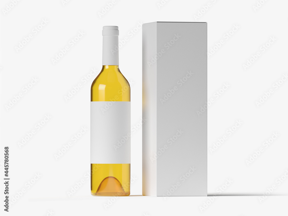 white wine bottle mockup with box packaging. 3d illustration white wine bottle mockup with box packaging. 3d illustration