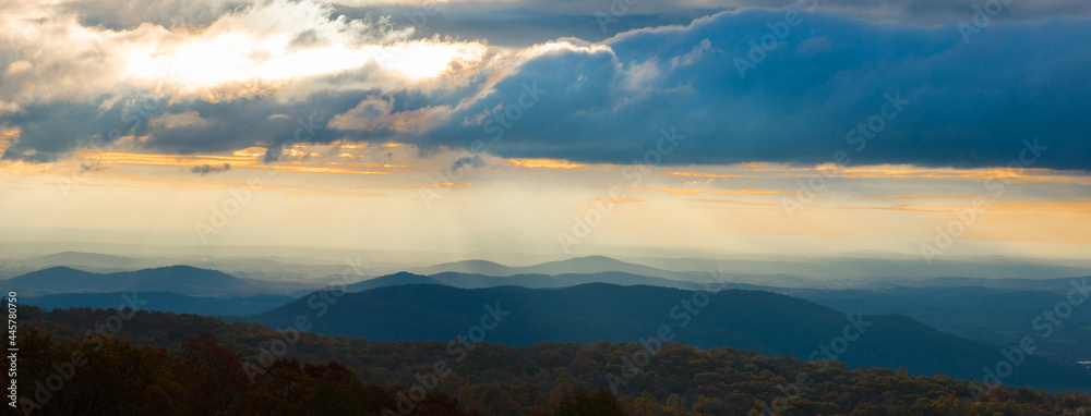 Autumn foliage and  partial sun rays in Shenandoah National Park - Virginia, United States 