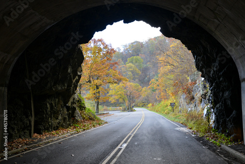 Mary's Rock Tunnel in autumn foliage in Shenandoah National Park - Virginia, United States