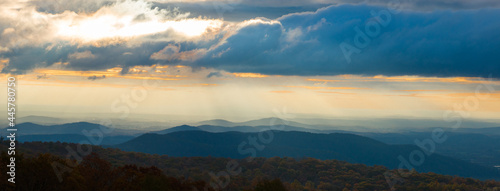 Autumn foliage and partial sun rays in Shenandoah National Park - Virginia, United States 