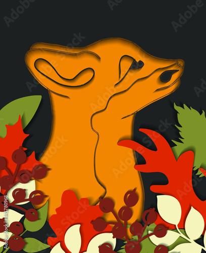 Abstract illustration with fox in the paper cut style