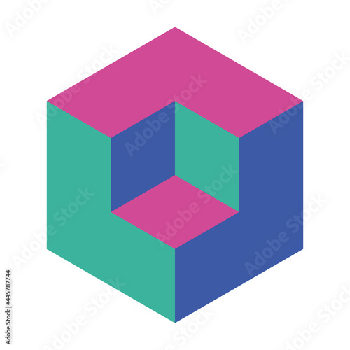 Solution design element concept. 3D cube with one cube removed. Vector illustration.