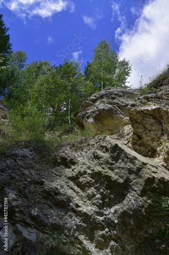 Rock outcrops of white gypsum in the city of Kungur