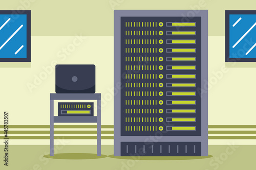 Network Server Room Vector Illustration