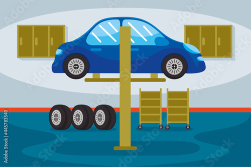 Car Service Station Vector Illustration