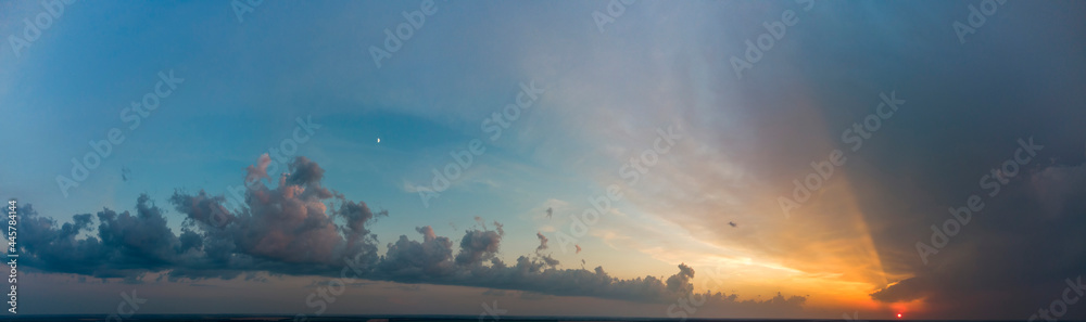 panorama of sky and sunset with gray clouds