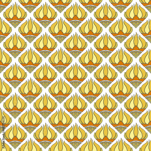 Beautiful seamless floral pattern, stylized yellow with orange sunflowers on a white background.