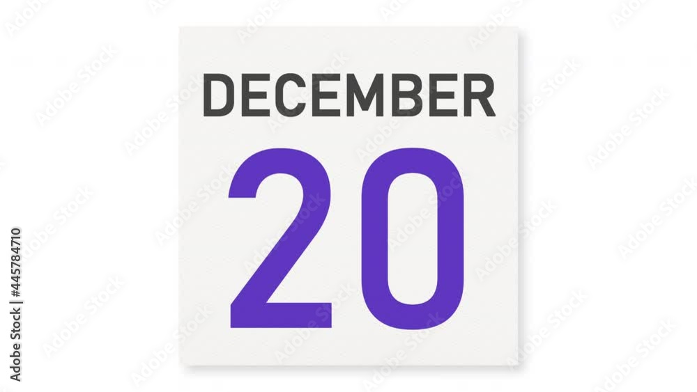 December 20 date behind crumpled paper page of a calendar, 3d animation December 20 date behind crumpled paper page of a calendar, 3d animation