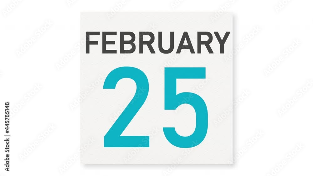 February 25 date behind crumpled paper page of a calendar, 3d animation February 25 date behind crumpled paper page of a calendar, 3d animation