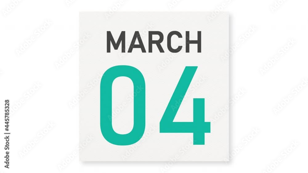 March 4 date behind torn page of a calendar, 3d animation March 4 date behind torn page of a calendar, 3d animation