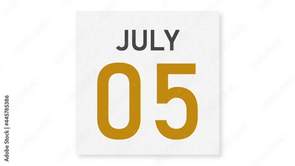 July 5 date behind crumpled paper page of a calendar, 3d animation July 5 date behind crumpled paper page of a calendar, 3d animation