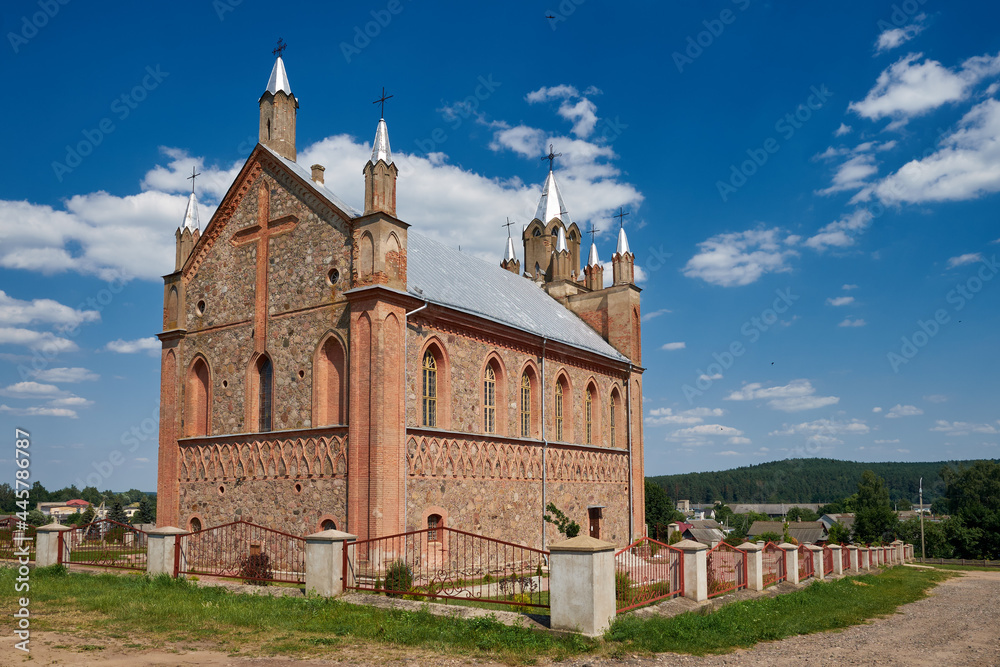 Old ancient church of Saints Peter and Paul in Zhuprany, Grodno region, Belarus.