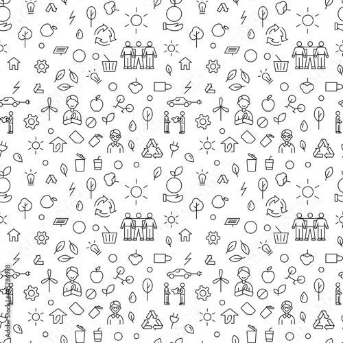Zero waste idea vector icon. Conceptual seamless pattern with linear illustrations. Vector isolated stock illustration
