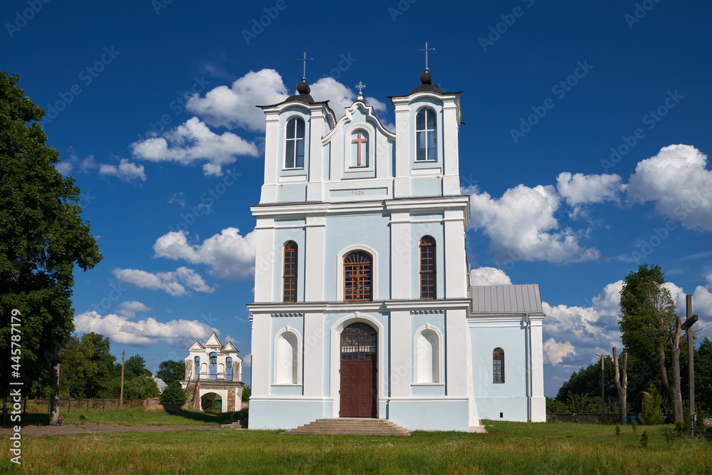 Old ancient catholic church of the Annunciation of the Blessed Virgin Mary, Vishnevo, Minsk region, Belarus.
