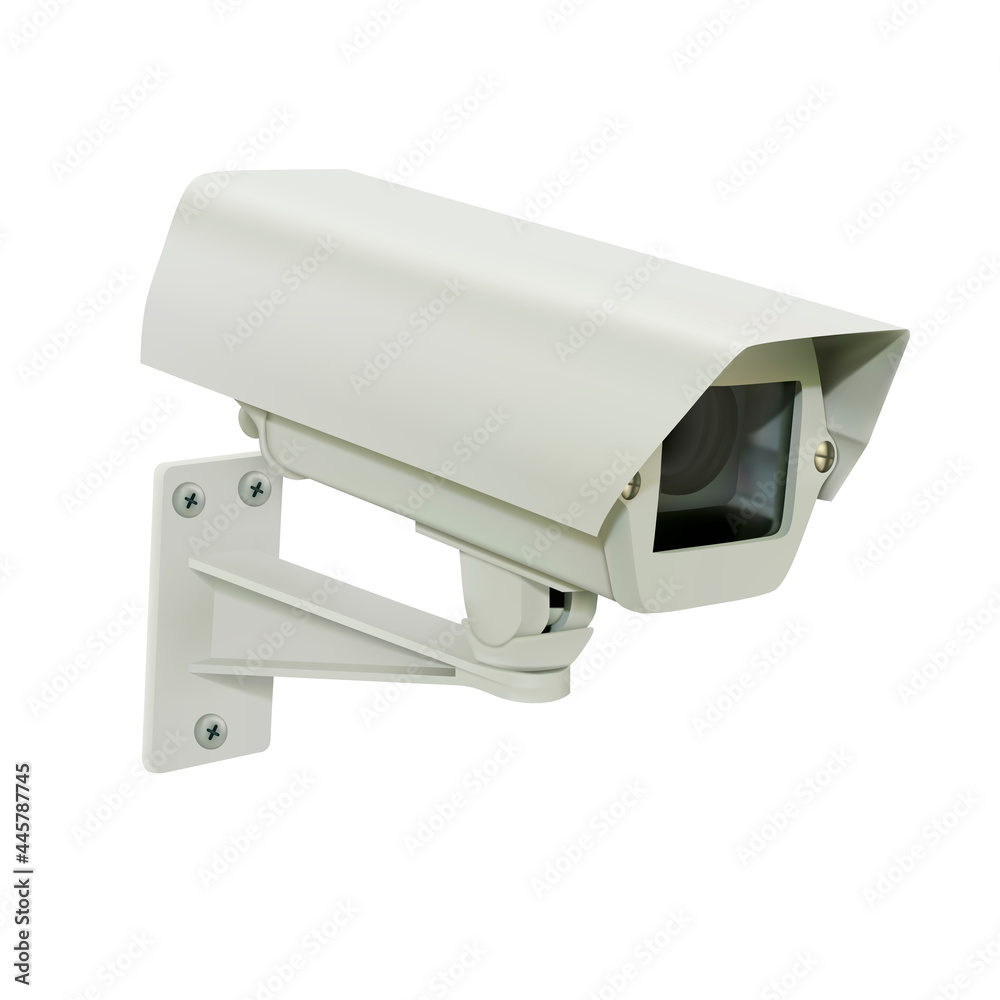 Wall-mounted surveillance camera on a white background. 3d illustration
