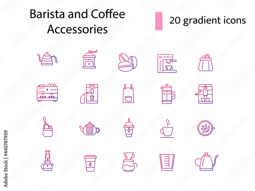 Coffee shop equipments line icons set. Professional coffee making appliance. Isolated vector illustration Coffee shop equipments line icons set. Professional coffee making appliance. Isolated vector illustration