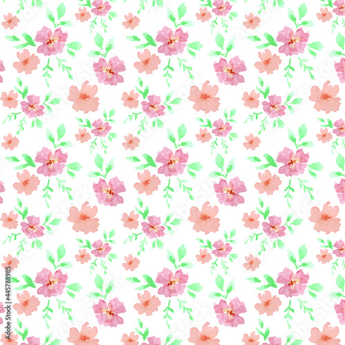 pattern with watercolor flowers on white background