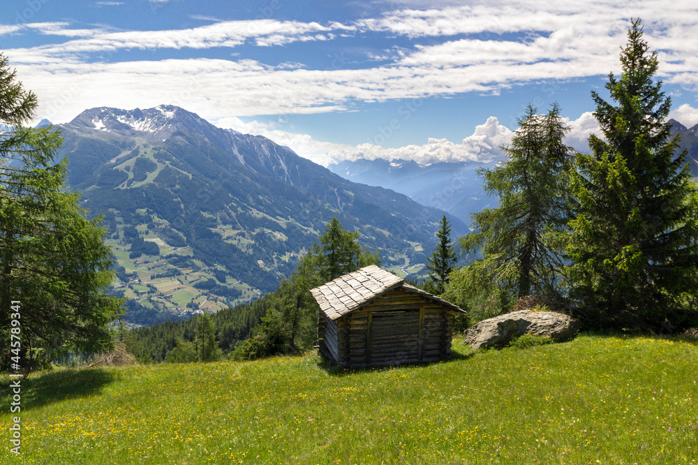 eine alte Berghütte inmitten einer wunderschönen Wiese im Hochtauern Nationalpark nahe Matrei, Osttirol Österreich