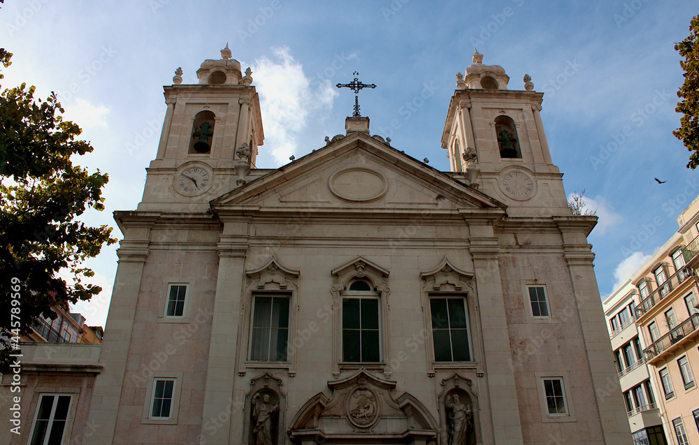 The Baroque facade of St Paul Church in Chiado, historic center of Lisbon, Portugal 