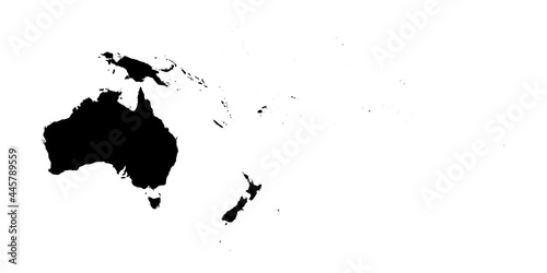 Australia and Oceania - high detailed continent isolated silhouette map. Simple flat black vector illustration.
