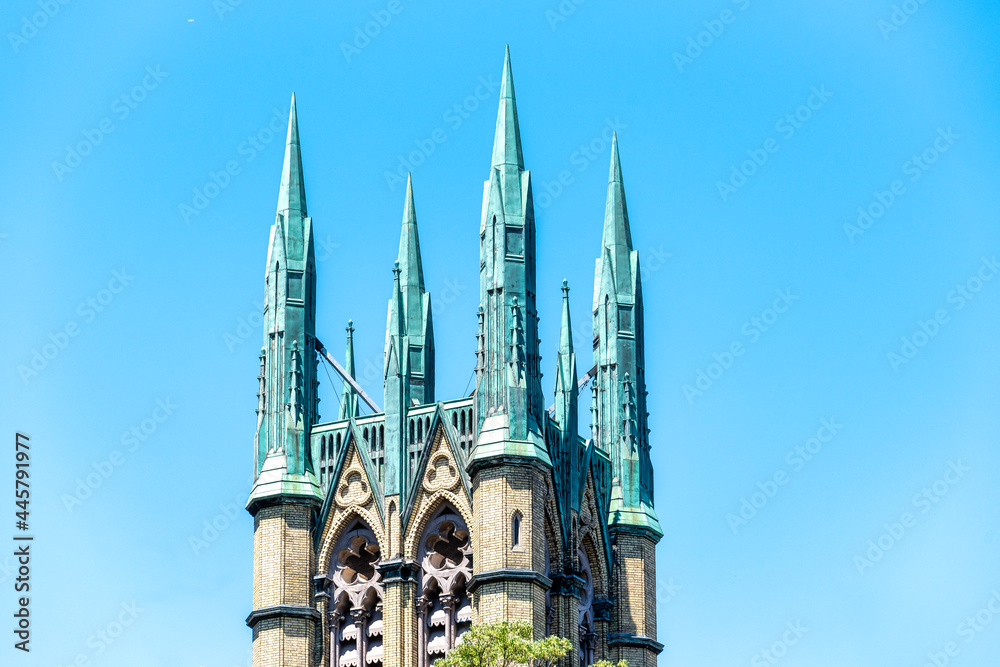 Obraz premium Colonial Neo-Gothic tower of the United Metropolitan Church in Toronto, Canada