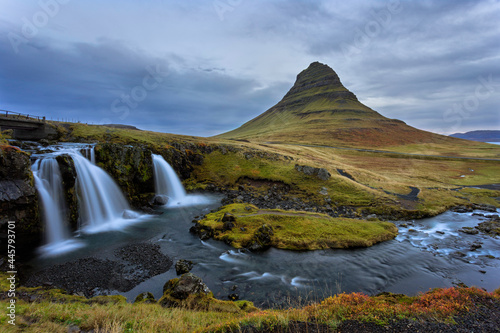 Icelandic landscape - Mount kirkjufell and waterfall Kirkjufellsfoss