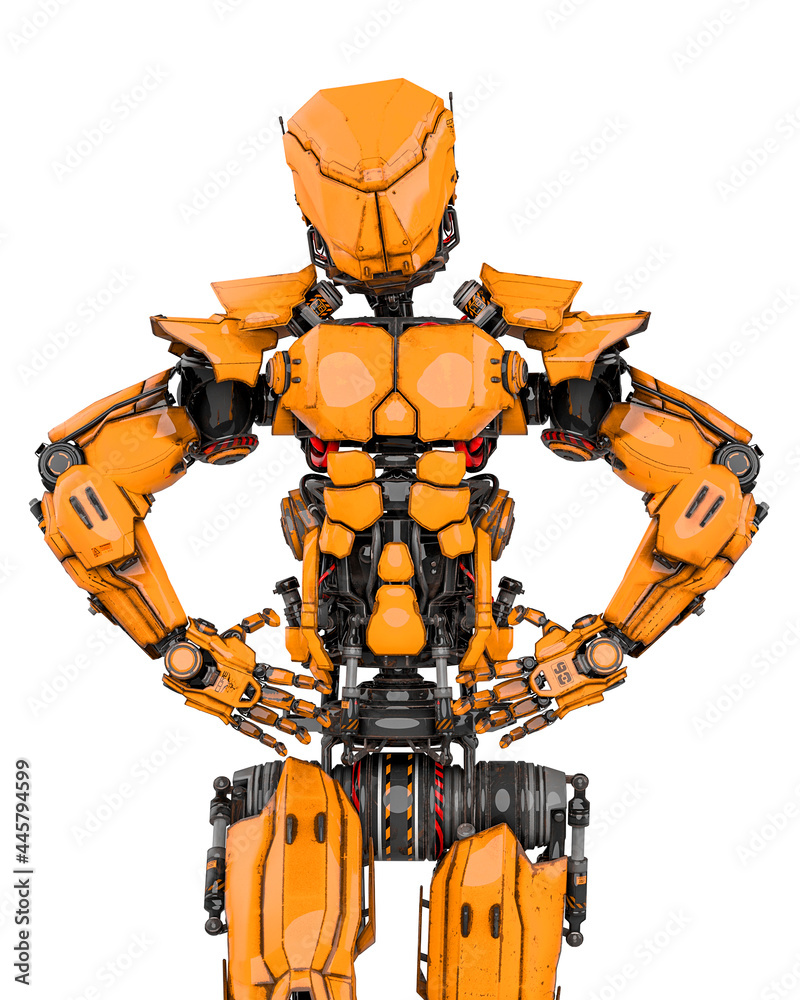 mega robot is angry in white background side view mega robot is angry in white background side view