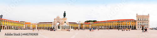 Triumphal Arch of the "Praca do comercio", Commerce Square in Lisbon, Portugal.The symmetrical buildings of the square were filled with government bureaus that regulated customs and port activities