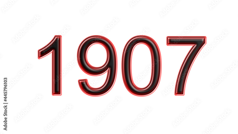 red 1907 number 3d effect white background red 1907 number 3d effect white background
