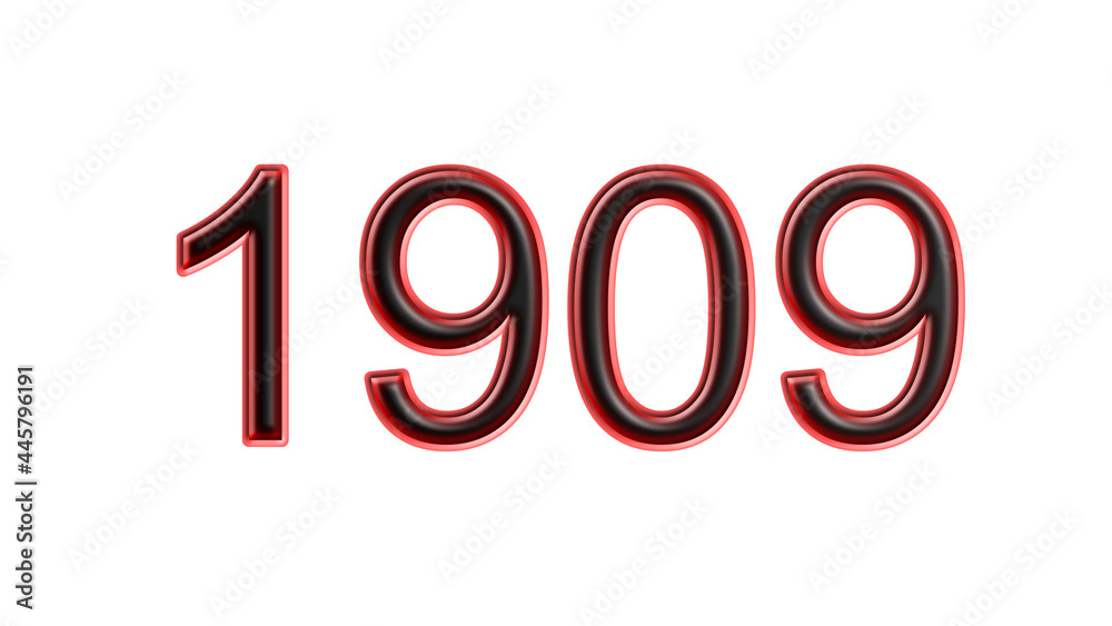 red 1909 number 3d effect white background red 1909 number 3d effect white background