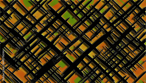 Photos Abstract 3D pattern of intersecting diagonal black paint strokes on an orange an