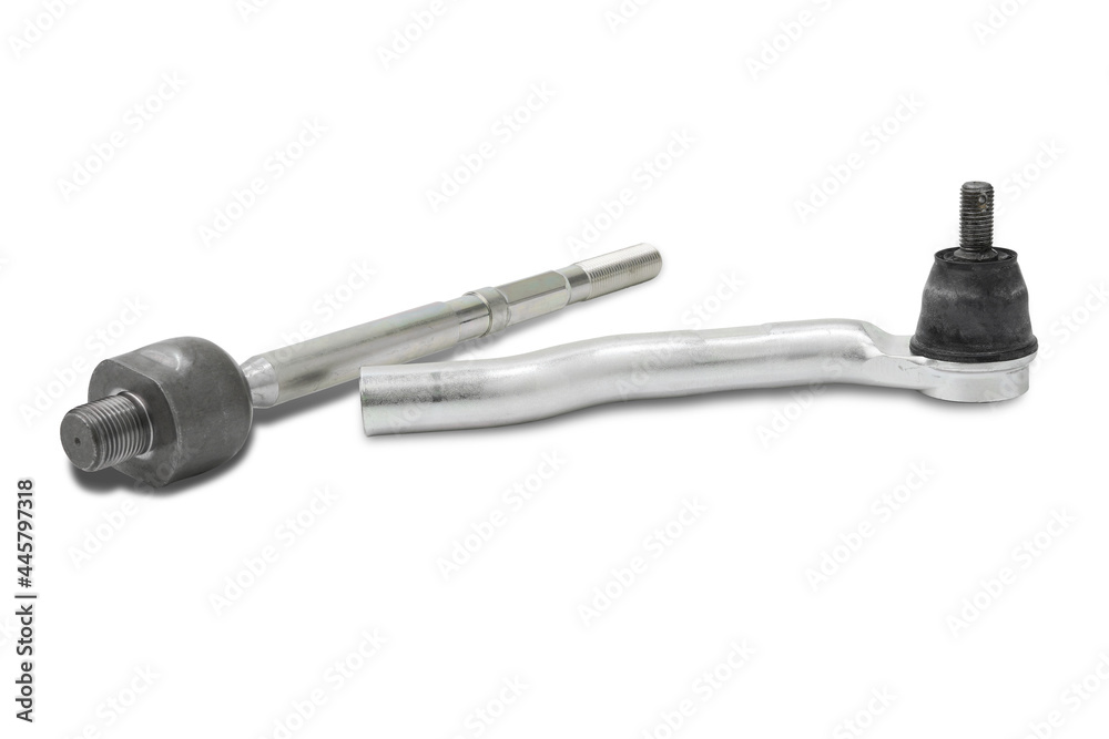 Outside and inside Ball joint of steering rack arm car on the white background repair part car concept Outside and inside Ball joint of steering rack arm car on the white background repair part car concept