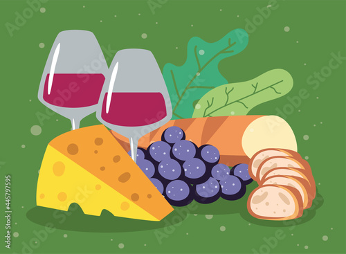 glasses of red wine with cheese
