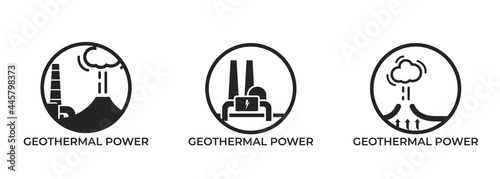 geothermal power round icon set. eco friendly, sustainable and alternative energy symbols