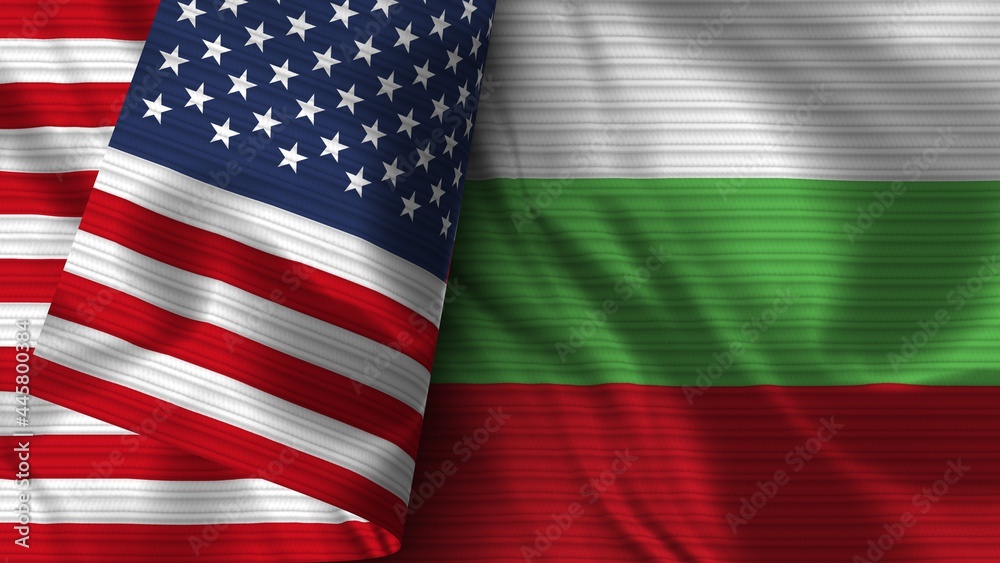 Obraz premium Bulgaria and United States of America Realistic Flag – Fabric Texture 3D Illustration