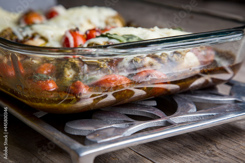 Tasty Chicken Caprese meal with fresh tomatoes  basil leaves  and balsamic glaze that is easy to make