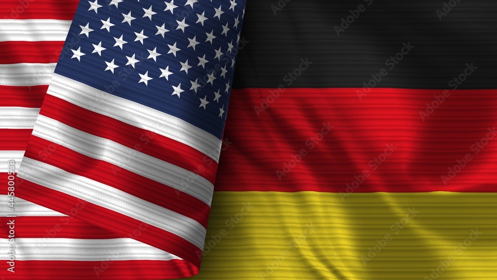 Obraz premium Germany and United States of America Realistic Flag – Fabric Texture 3D Illustration