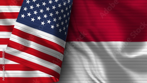 Indonesia and United States of America Realistic Flag – Fabric Texture 3D Illustration