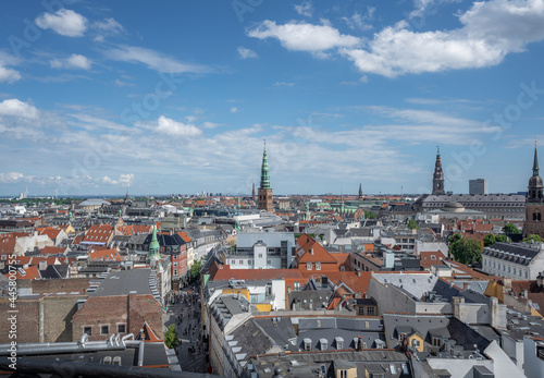 Aerial view of Copenhagen City and Kobmagergade pedestrian shopping street - Copenhagen, Denmark