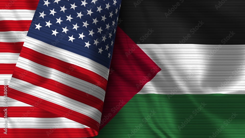 Palestine and United States of America Realistic Flag – Fabric Texture 3D Illustration Palestine and United States of America Realistic Flag – Fabric Texture 3D Illustration