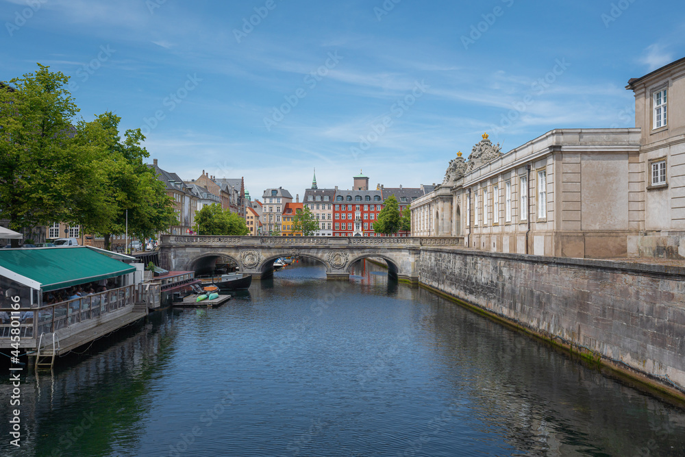 Frederikholms Canal, Marble Bridge and Christiansborg Palace Entrance - Copenhagen, Denmark