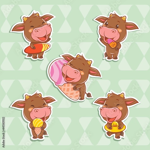 set of a cute cow summer sticker concept