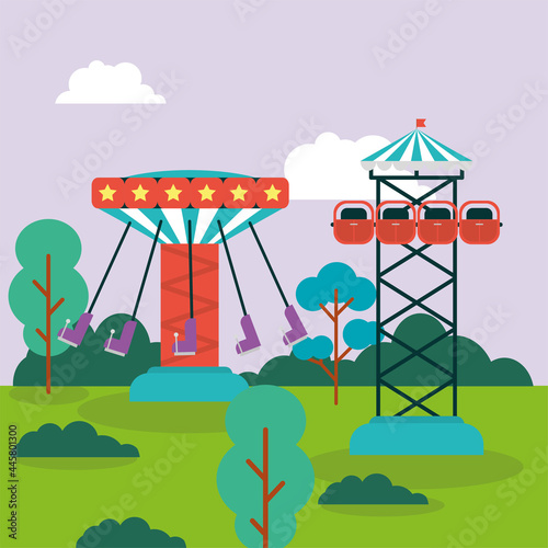 swings and free fall tower